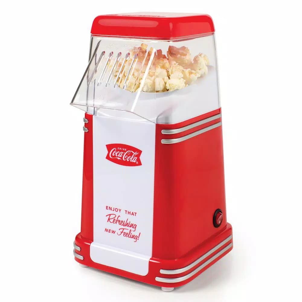 Nostalgia Coca-Cola 8-Cup Hot Air Popcorn Maker, Red Countertop Popcorn Popper