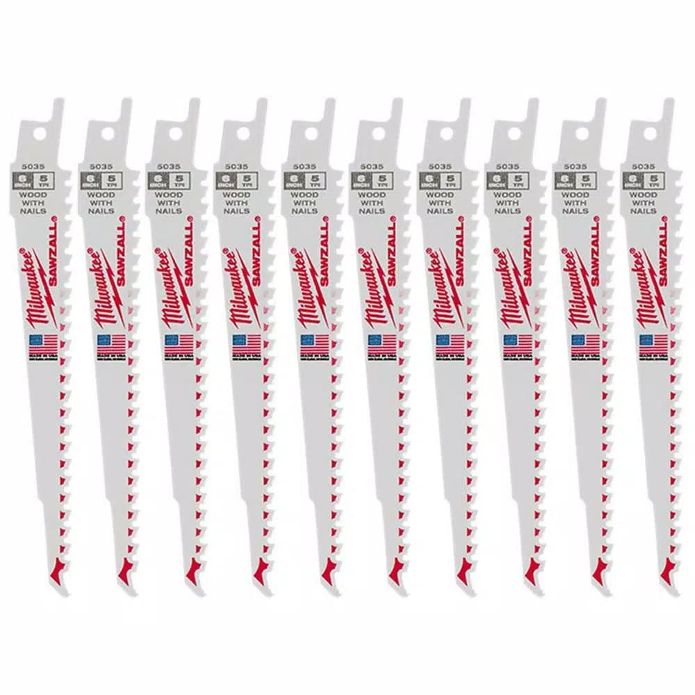 Milwaukee 6 in. 5 TPI Bi-Metal Reciprocating Saw Blades, 10 Pack