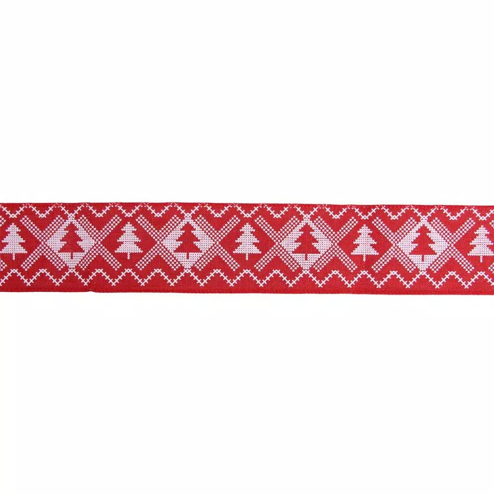 Northlight Red and White Nordic Tree Wired Craft Ribbon, 2.5 in. x 16 yds.
