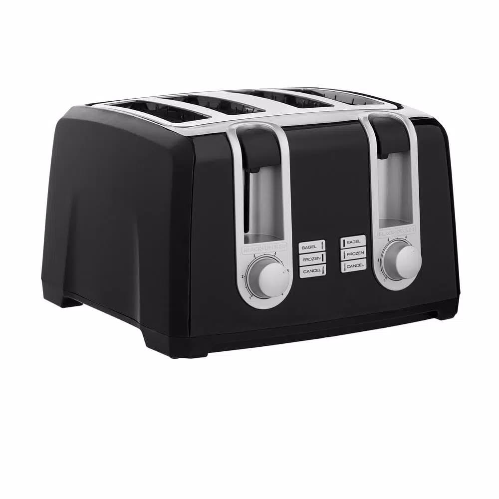 BLACK+DECKER 4-Slice Black Extra-Wide Slot Toaster with Browning Control and Dual Control Panels