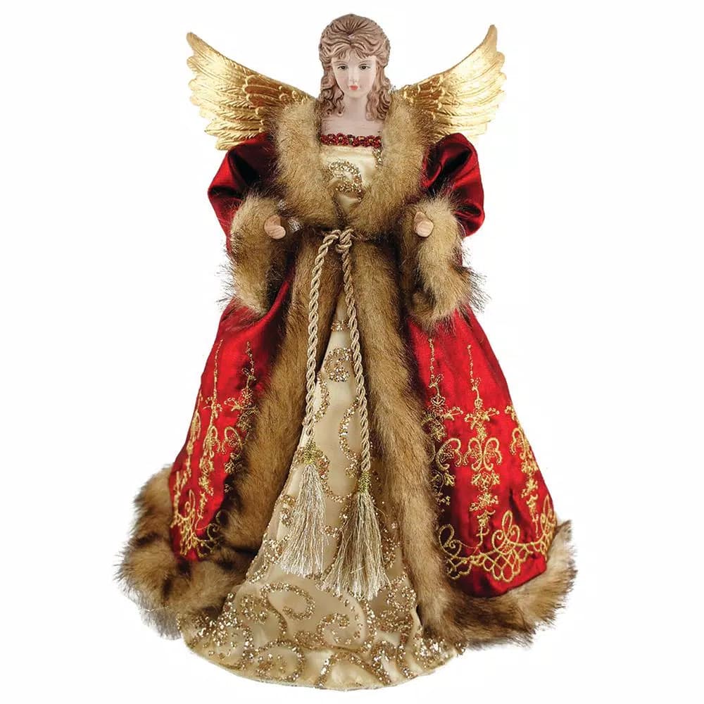 Unbranded 16 in. Red and Gold Imperial Angel Tree Topper - Handcrafted Resin Figurine