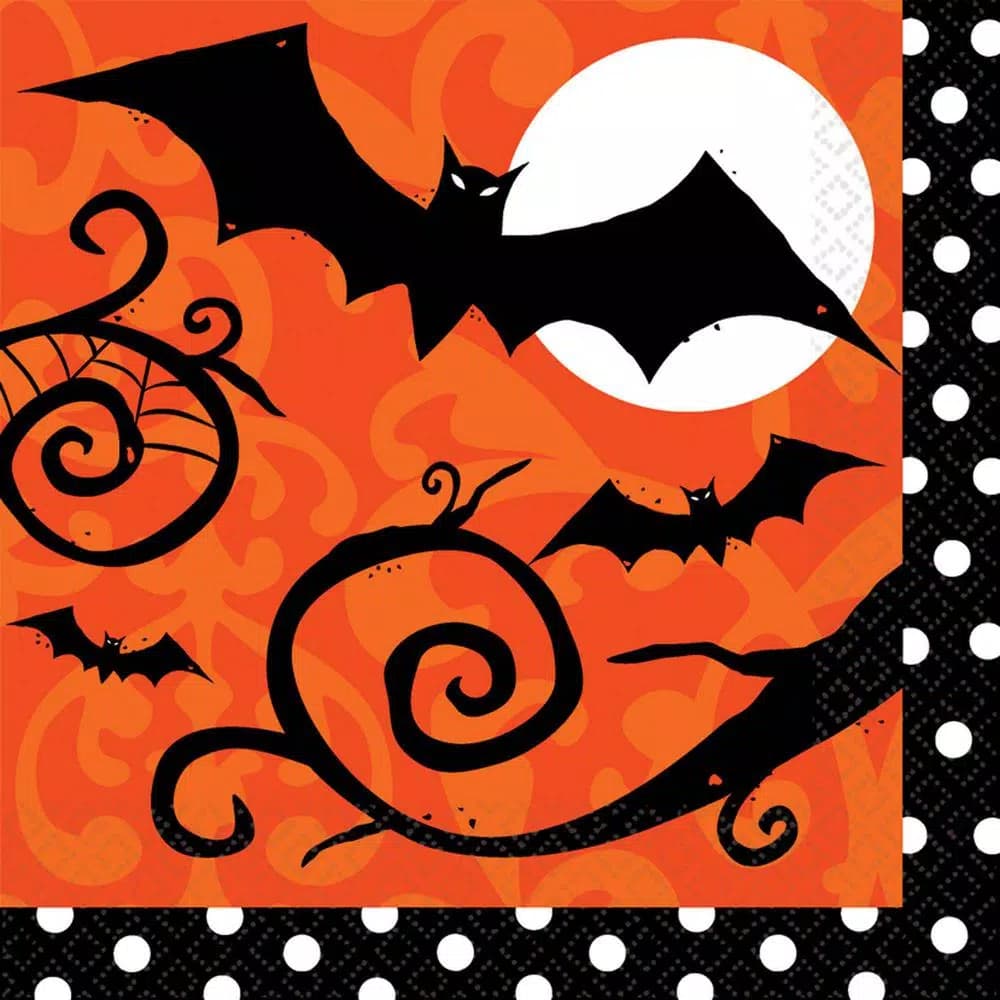 Amscan Frightfully Fancy Halloween Lunch Napkins, Orange with Bat Silhouette, 108 Count (3-Pack)