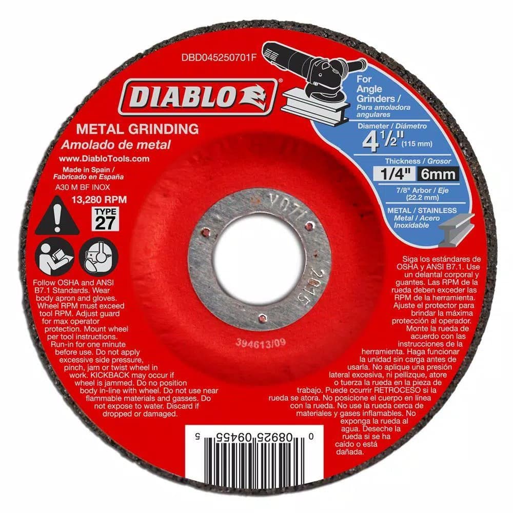 Diablo 4-1/2 in. x 1/4 in. x 7/8 in. Metal Grinding Discs, Depressed Center, 36 Grit (10-Pack)