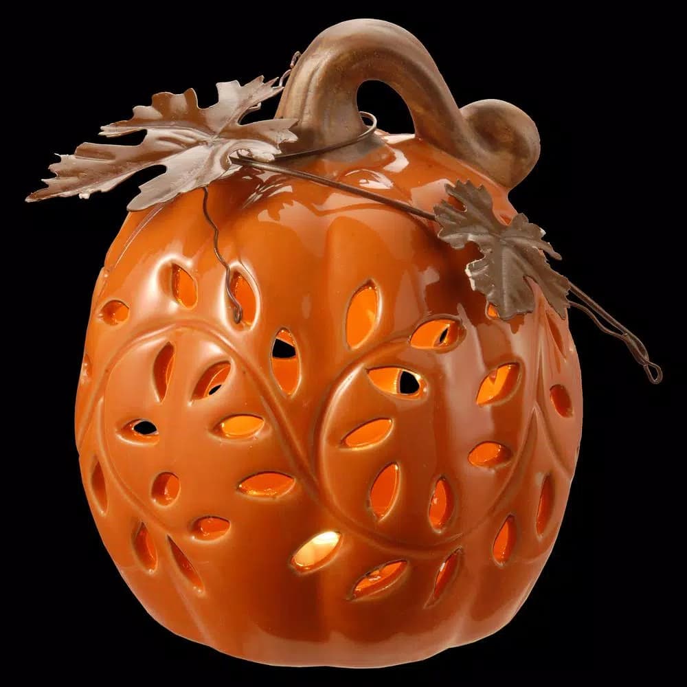 National Tree Company 6 in. Lighted Ceramic Pumpkin Decor with Warm White LED Lights