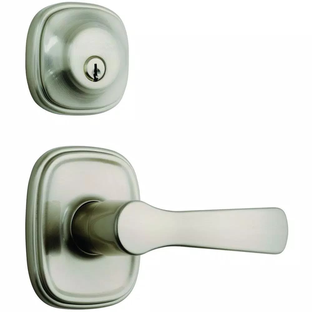Brinks Alwood Push Pull Rotate Single Cylinder Satin Nickel Passage Door Lever with Deadbolt