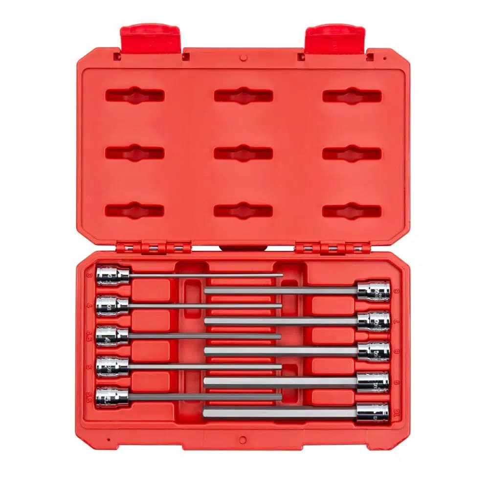 TEKTON 3/8 in. Drive Long Hex Bit Socket Set, 10-Piece Metric