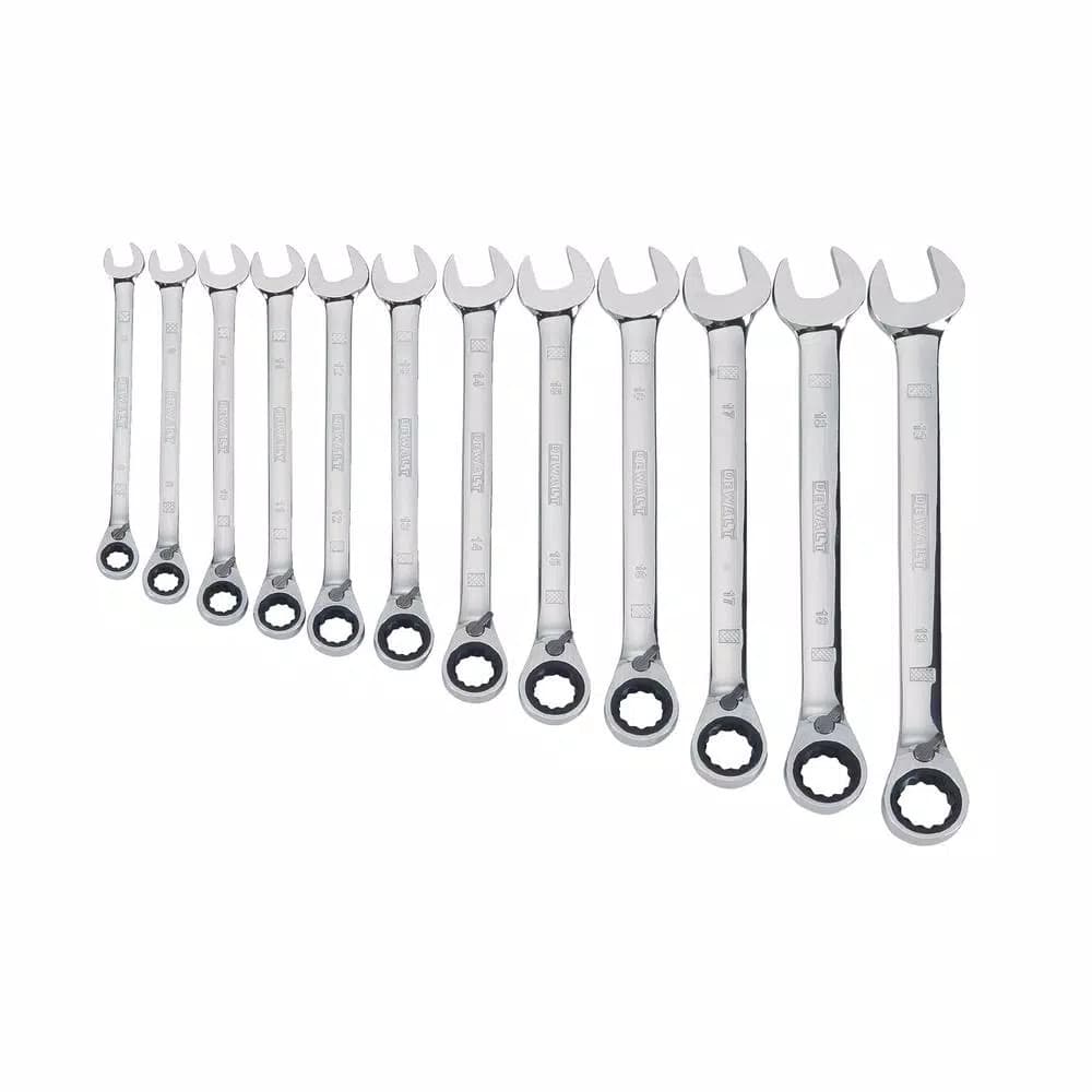 DEWALT 12-Piece SAE Reversible Ratcheting Wrench Set, 72-Tooth Full Polish Chrome