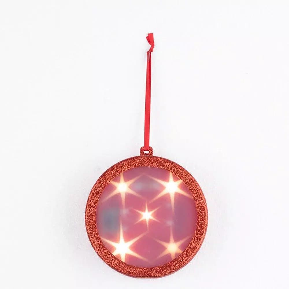 Haute Decor 4 in. Red Lighted Holographic Star Christmas Ornament with Timer