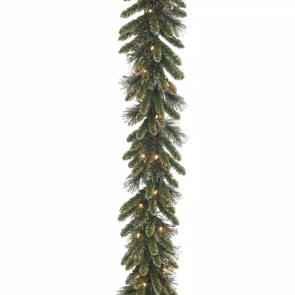 National Tree Company 9 ft. Glittery Gold Pine Garland with 100 Clear Lights, Gold Cones and Berries