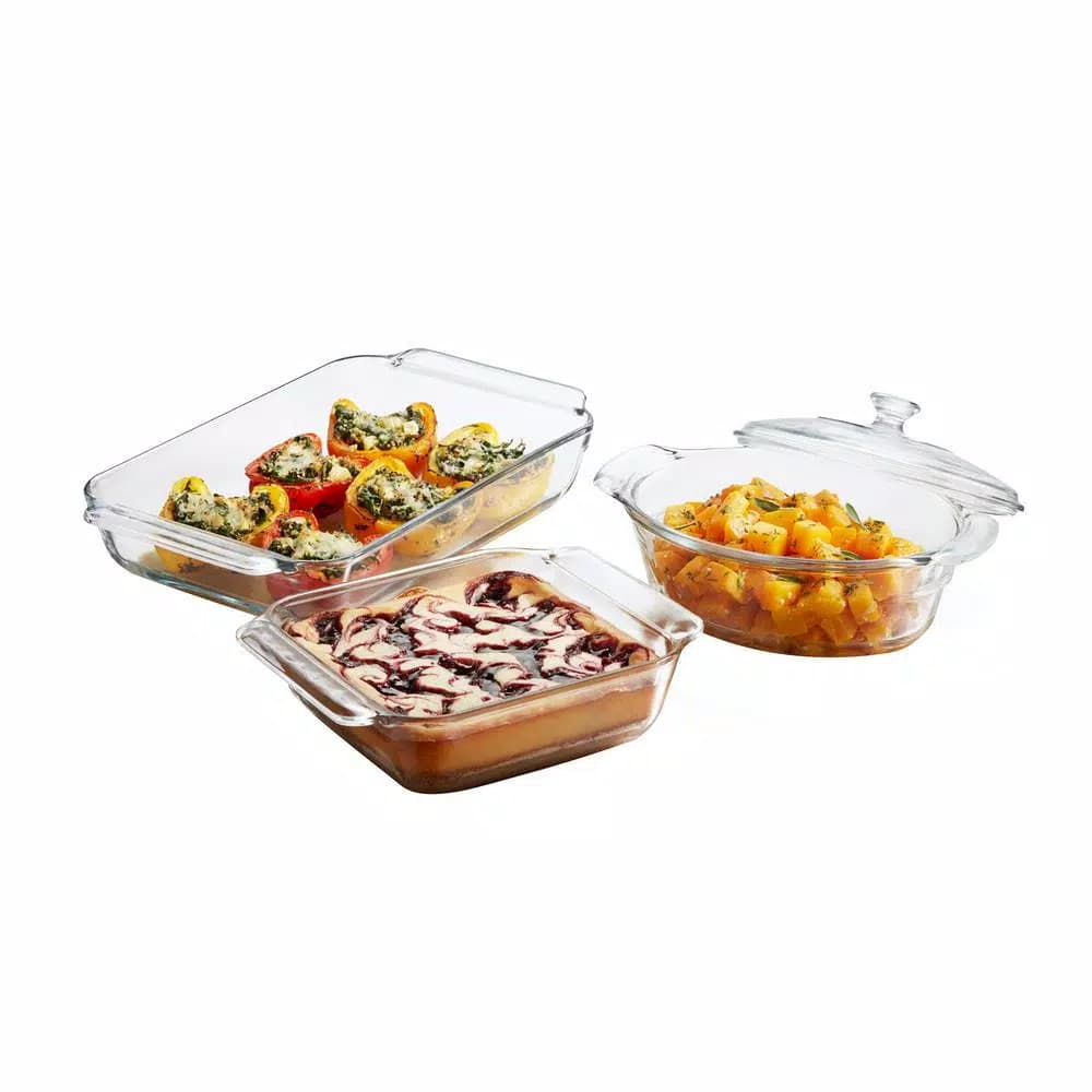 Libbey Baker's Premium 4-Piece Clear Glass Bakeware and Serving Dish Set with Cover