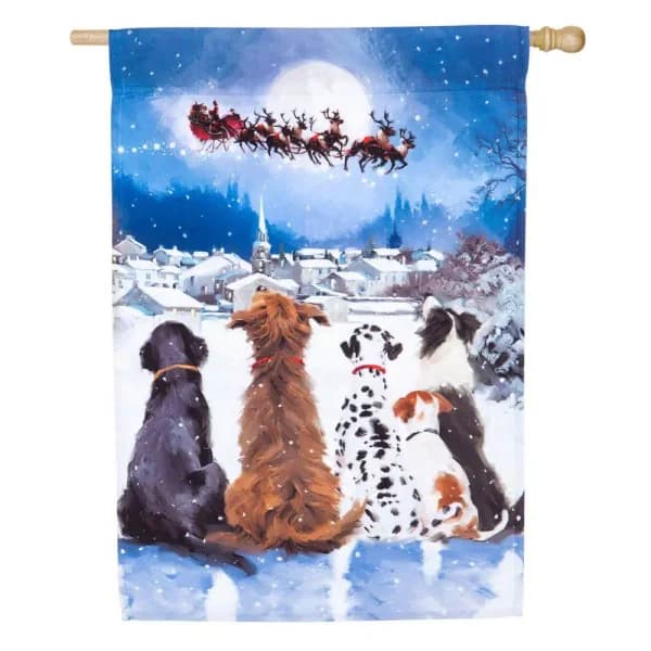 Evergreen 28 in. x 44 in. Christmas Dogs House Satin Flag, Double-Sided Indoor/Outdoor Holiday Decor