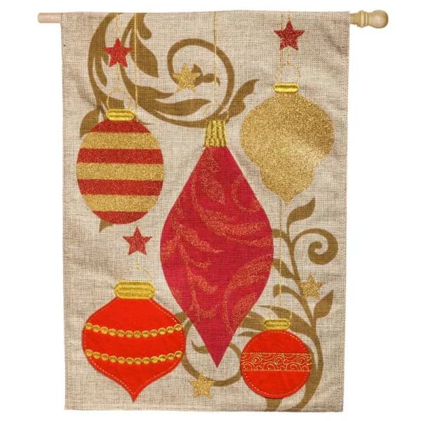 Evergreen 28 in. x 44 in. Christmas Tree Holiday Ornament Burlap Style House Flag, Double-Sided