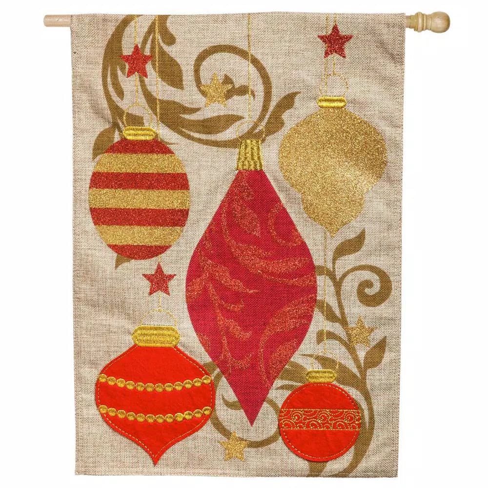 Evergreen 28 in. x 44 in. Christmas Tree Holiday Ornament Burlap Style House Flag, Double-Sided