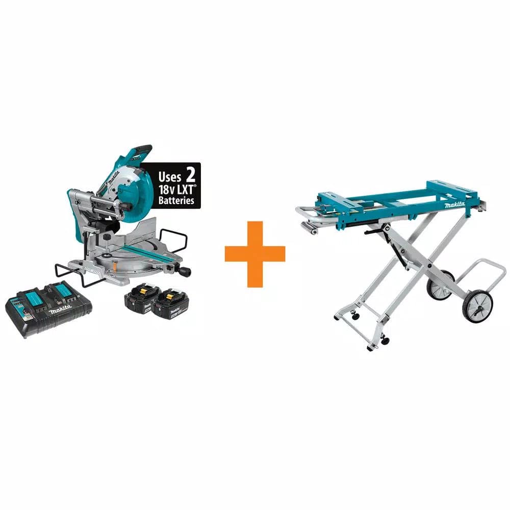 Makita 10 in. Dual-Bevel Sliding Compound Miter Saw Kit (36V X2 LXT) with Portable Miter Saw Stand