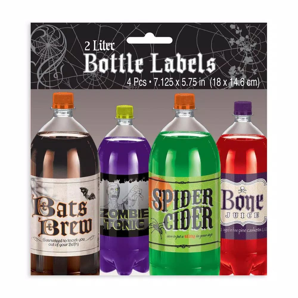 Amscan Halloween Shocktails 2-Liter Bottle Labels, 4 Unique Designs, 20-Pack