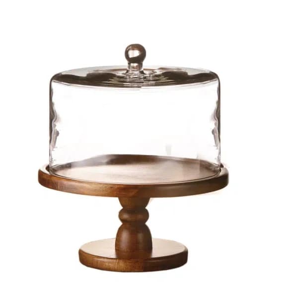 American Atelier Madera Clear Glass Pedestal Cake Plate with Dome, 11.8 in. Diameter