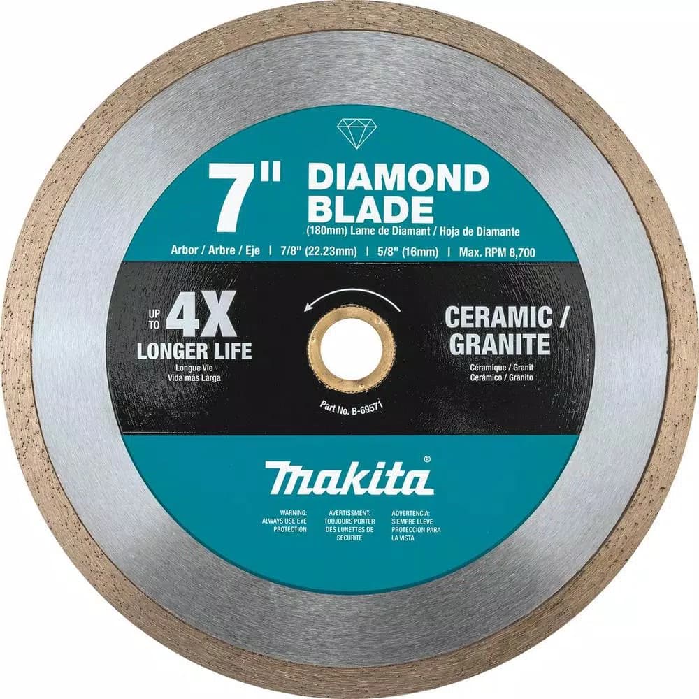Makita 7 in. Continuous Rim Diamond Blade for Porcelain, Stone, and Tile