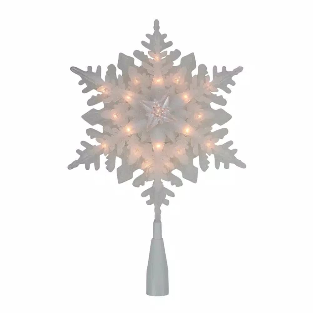 Northlight 10 in. Lighted White Snowflake Christmas Tree Topper with 20 Clear Mini Lights