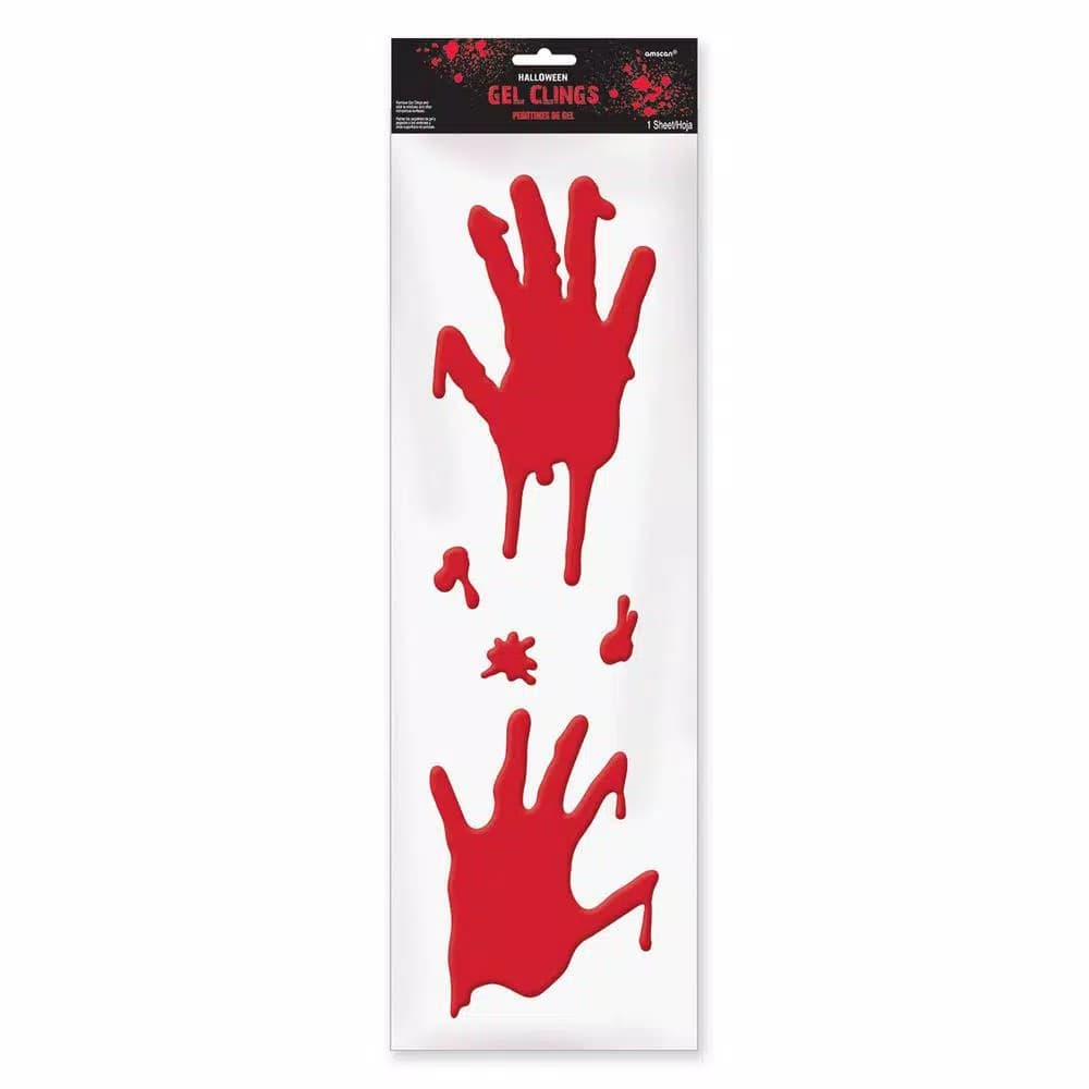 Amscan Halloween Bloody Hands and Blood Splatter Gel Clings, 4-Pack