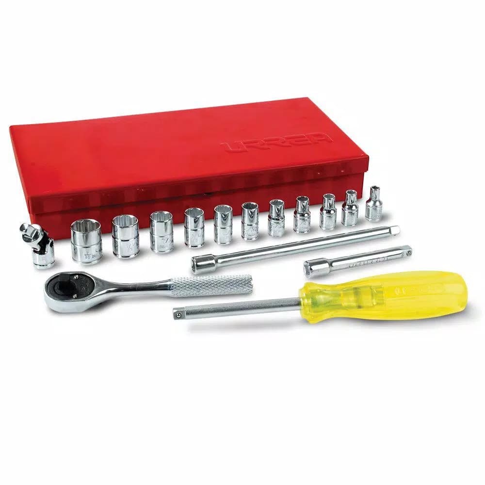 URREA 1/4 in. Drive 12-Point Hand Socket & Accessories Set, 17-Piece