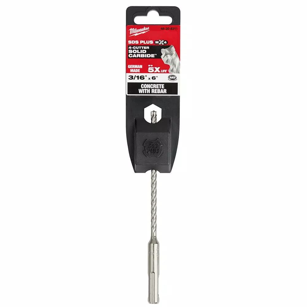 Milwaukee MX4 SDS-Plus 4-Cutter Carbide Masonry Drill Bit, 3/16 in. x 6 in.
