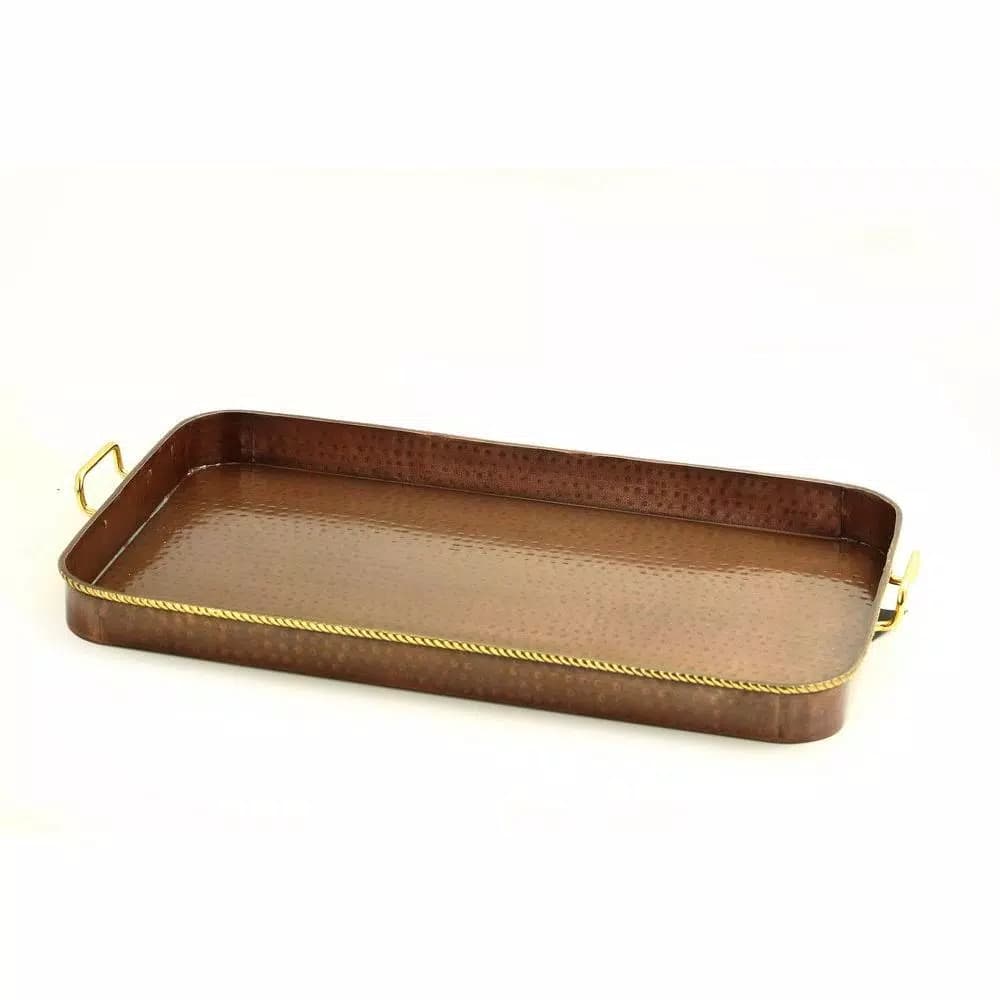 Old Dutch 24 in. Oblong Antique Copper Serving Tray with Cast Brass Handles