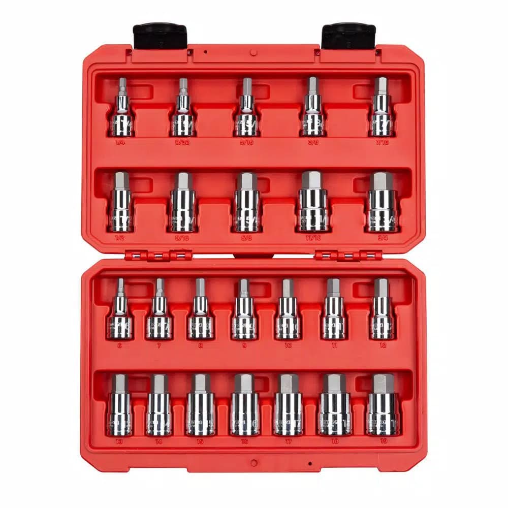 TEKTON 1/2 in. Drive Hex Bit Socket Set, 24-Piece SAE and Metric