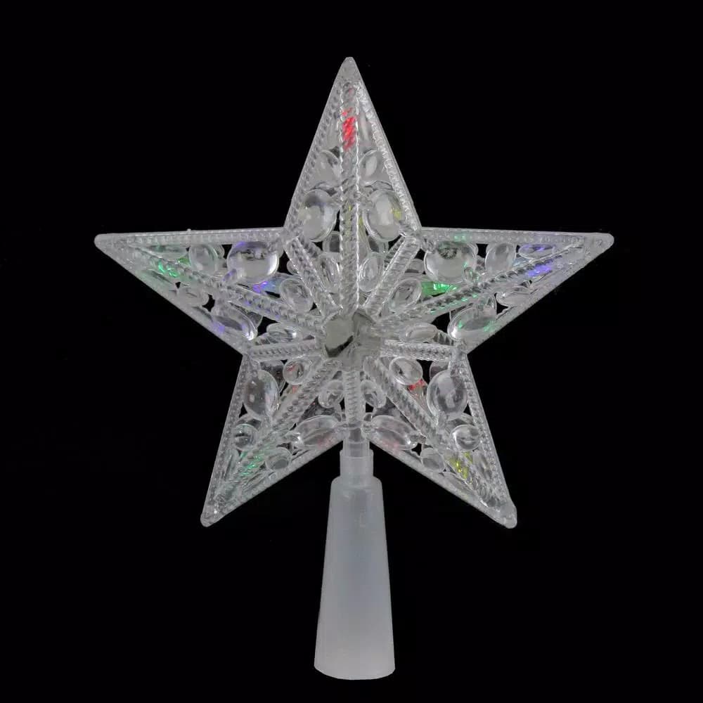 Northlight 6 in. Clear Crystal Jeweled Star LED Christmas Tree Topper with Multi-Color Lights