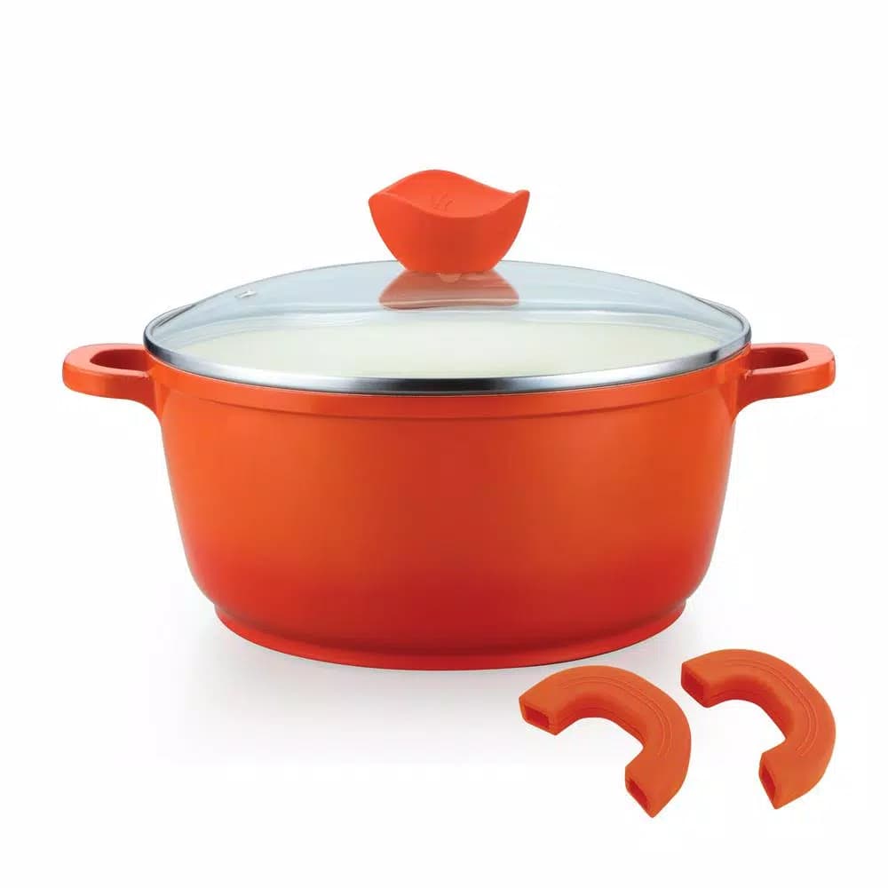 CULINARY EDGE 4.6 qt. Round Cast Aluminum Ceramic Nonstick Dutch Oven with Glass Lid, Orange