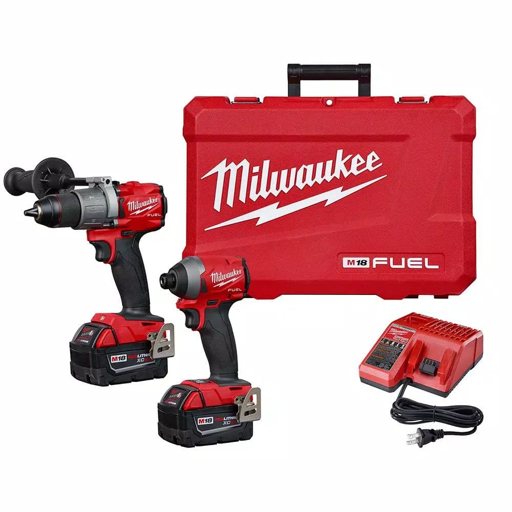 Milwaukee M18 FUEL 18V Brushless Hammer Drill and Impact Driver Combo Kit with (2) 5Ah Batteries