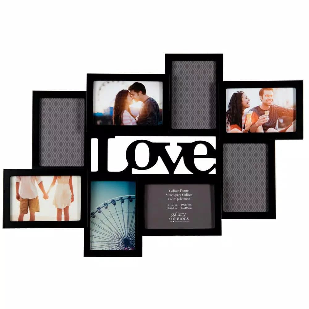 Pinnacle Gallery Solutions Love Collage Picture Frame, 8-Opening Wood Frame in Black