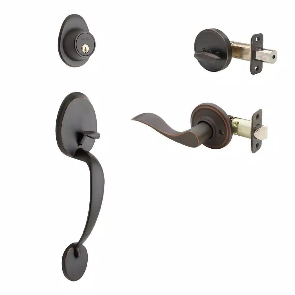 Copper Creek Colonial Handleset with Waverlie Lever Trim in Tuscan Bronze