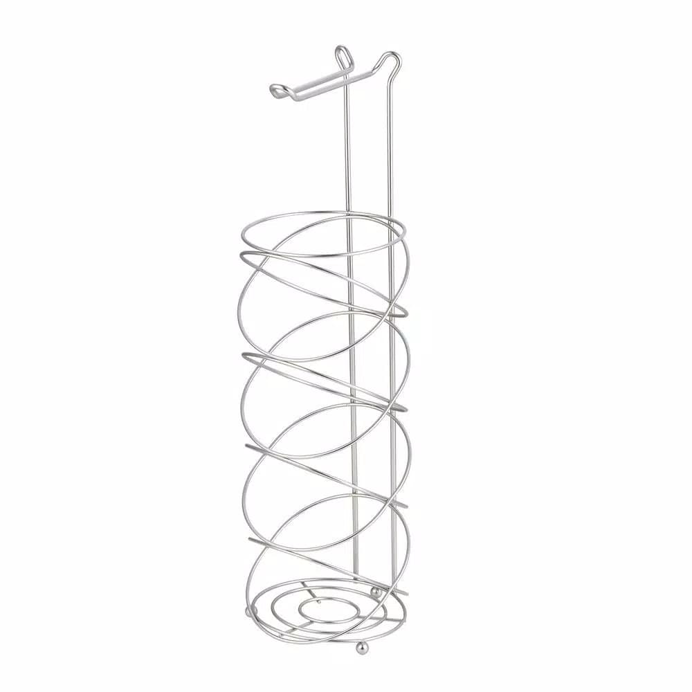Home Basics Modern Satin Nickel Toilet Paper Holder - Freestanding Metal Spiral Design