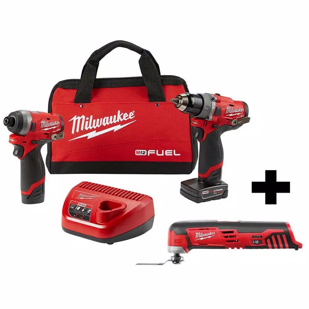 Milwaukee M12 FUEL 12V Li-Ion Brushless Hammer Drill and Impact Driver Combo Kit with Free Multi-Tool