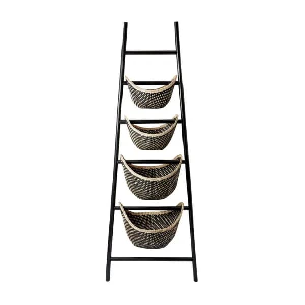 Titan Lighting Black Plaid Rattan Ladder Basket Set, 30 in. x 72 in. Decorative Storage Display