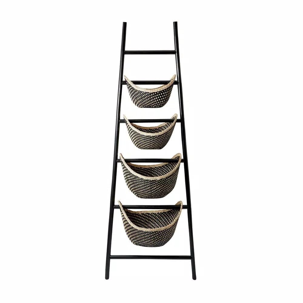 Titan Lighting Black Plaid Rattan Ladder Basket Set, 30 in. x 72 in. Decorative Storage Display