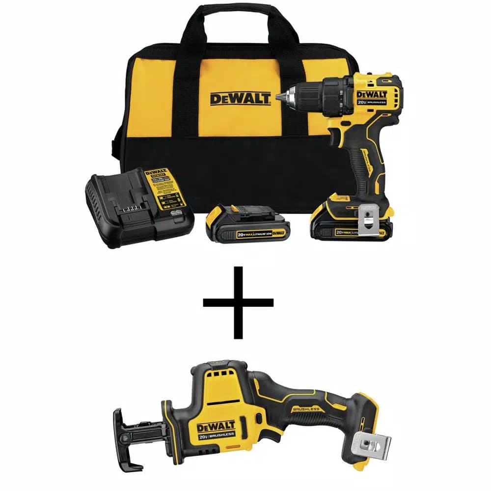 DEWALT 20V MAX ATOMIC Brushless Compact 1/2 in. Drill/Driver & Reciprocating Saw Kit with (2) 1.3Ah Batteries