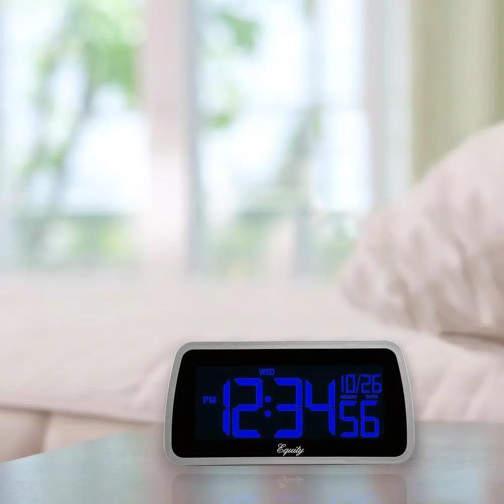 Equity by La Crosse Digital 6 x 4 in. LCD Interchangeable Color Display Alarm Clock - Silver