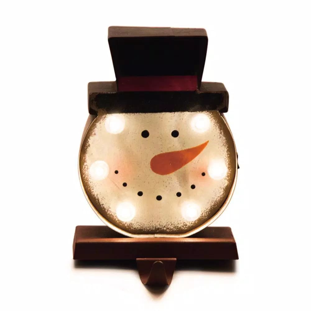 Glitzhome Marquee LED Snowman Head Stocking Holder - Festive Holiday Mantel Decor