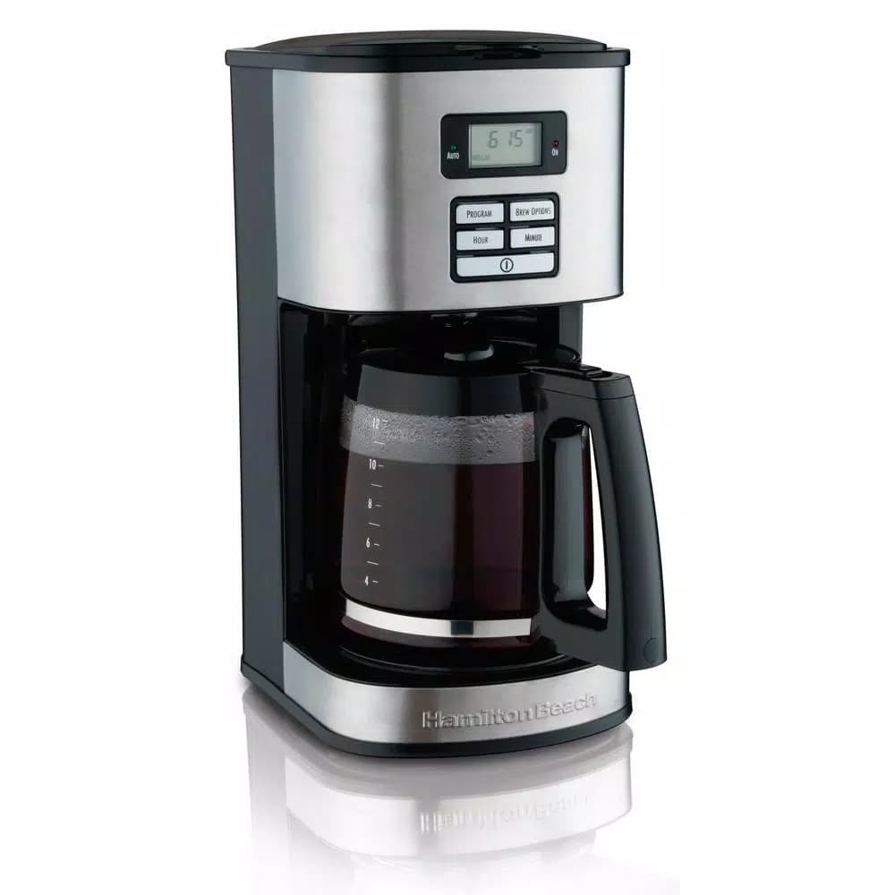 Hamilton Beach 12-Cup Programmable Drip Coffee Maker with Bold Brew Setting, Black and Stainless Steel