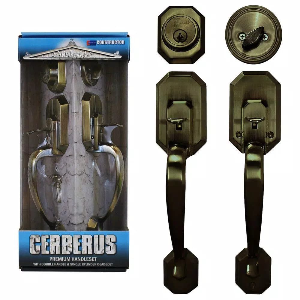 Constructor Cerberus Entry Door Handleset with Single Cylinder Deadbolt - Antique Bronze