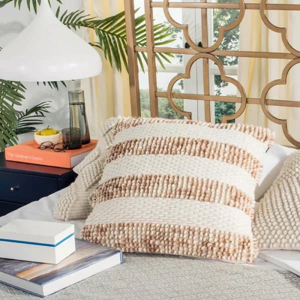 Safavieh Looped & Weaved Striped Throw Pillow, 20 x 20 in., Eggshell Blend