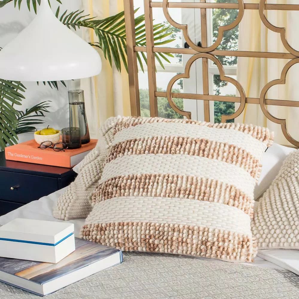 Safavieh Looped & Weaved Striped Throw Pillow, 20 x 20 in., Eggshell Blend