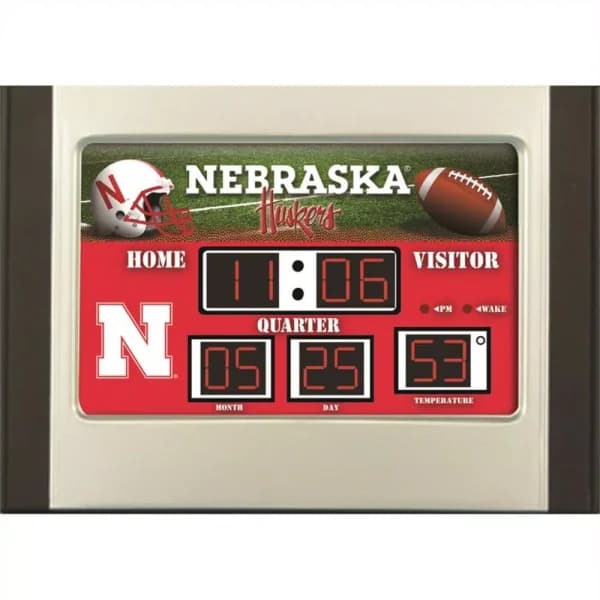 Team Sports America University of Nebraska NCAA Scoreboard Digital Alarm Clock, Multi-Color
