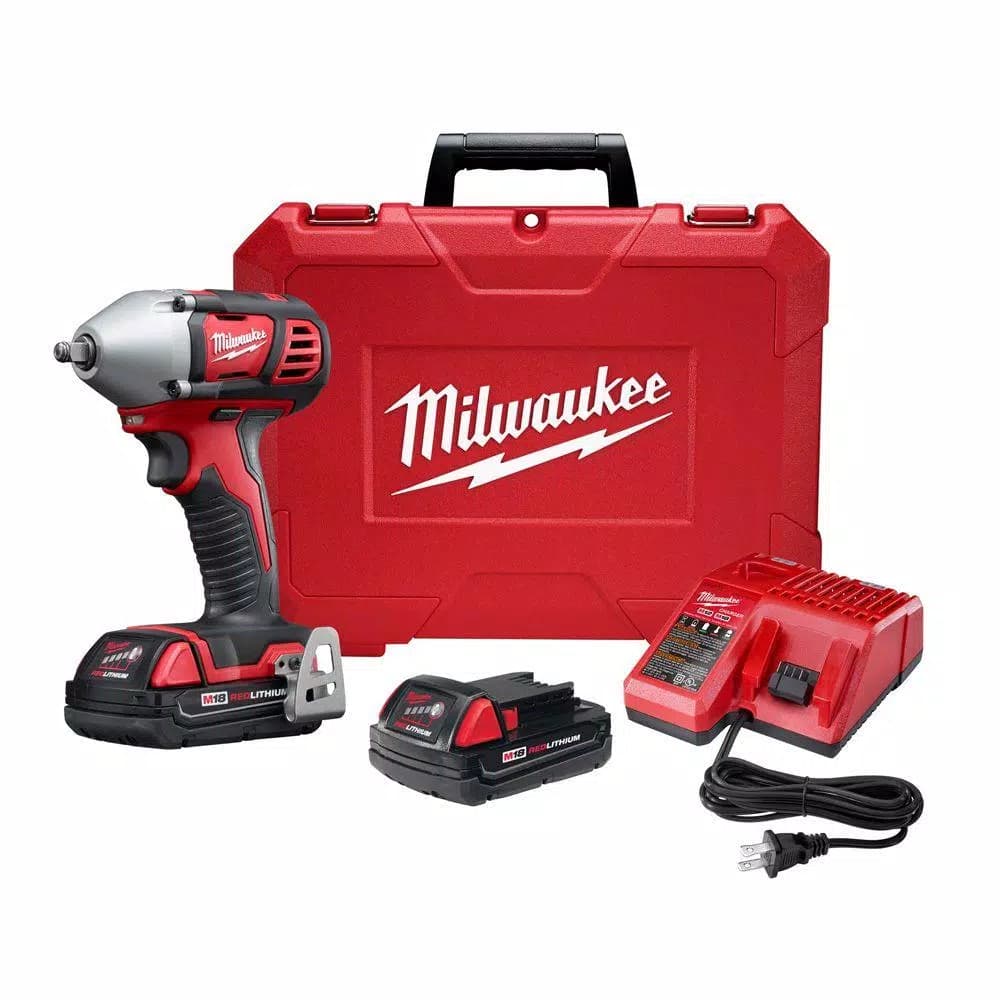Milwaukee M18 3/8 in. Compact Cordless Impact Wrench Kit with (2) 1.5 Ah Batteries, Charger, and Hard Case