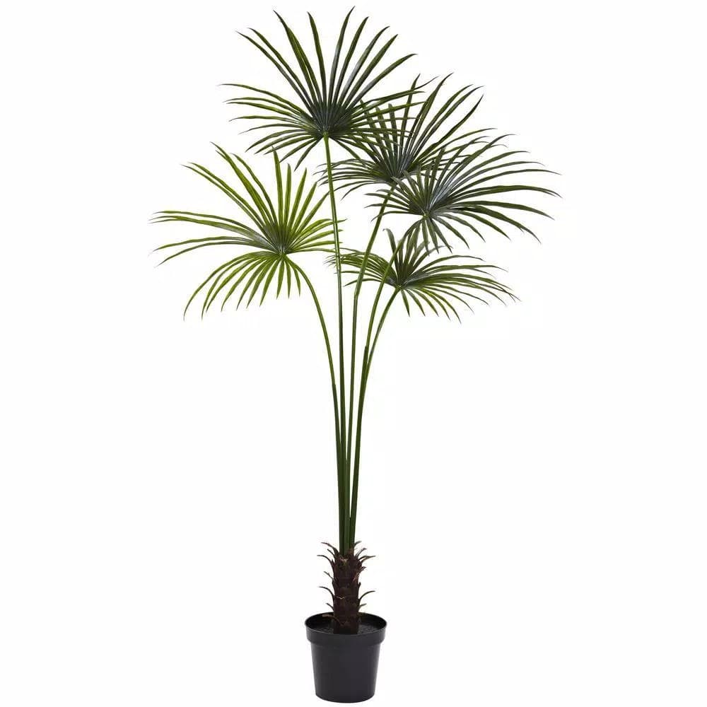 Nearly Natural 7 ft. UV Resistant Indoor/Outdoor Artificial Fan Palm Tree with Black Pot