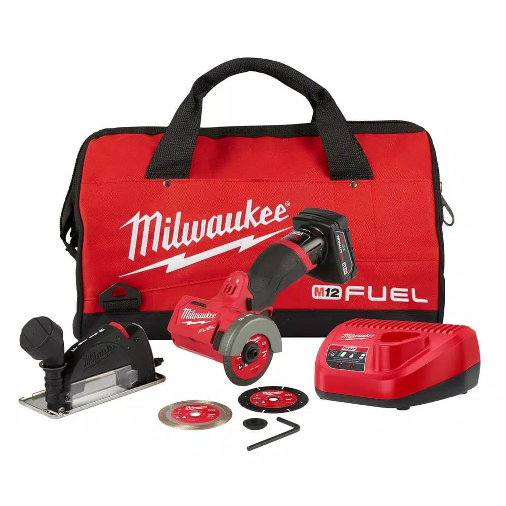 Milwaukee M12 FUEL 12V Brushless 3 in. Cordless Cut Off Saw Kit with 4.0 Ah Battery, Charger, and Bag