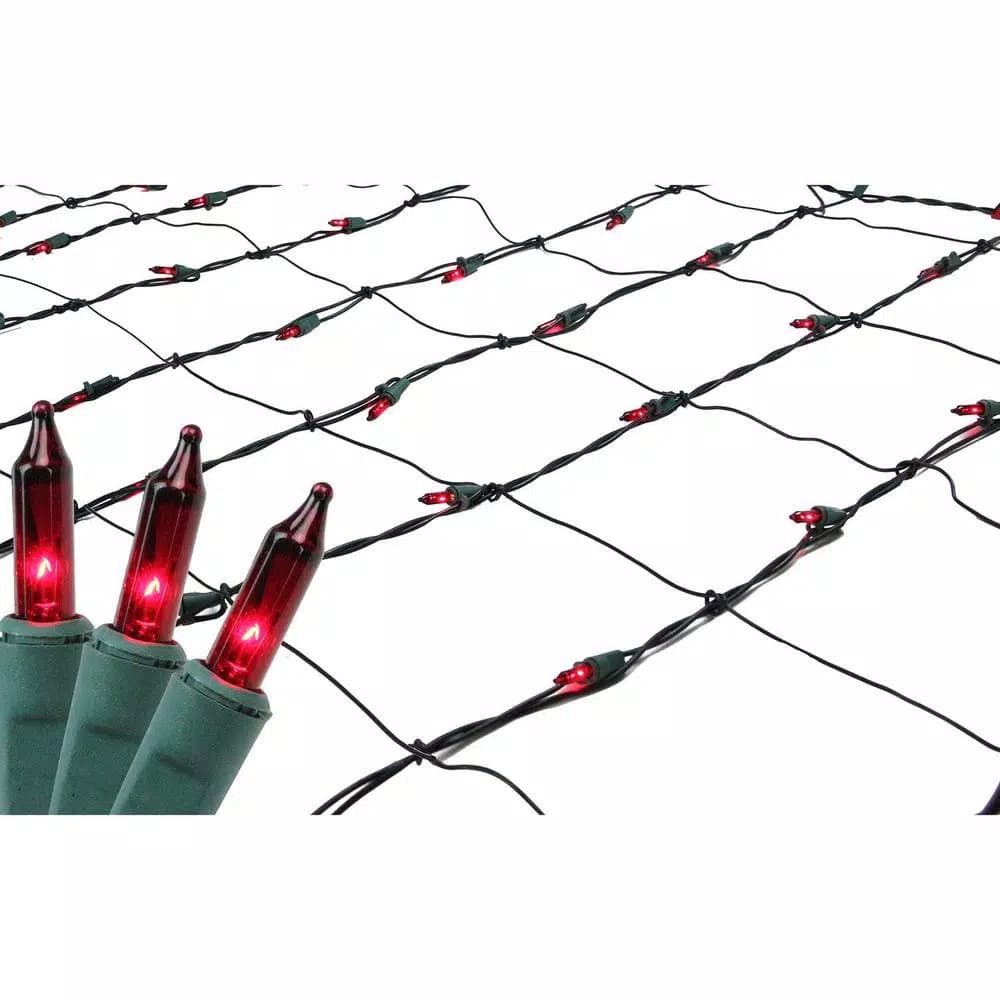 Northlight 4 ft. x 6 ft. Red Mini Net Style Christmas Lights with Green Wire, 150 Bulbs