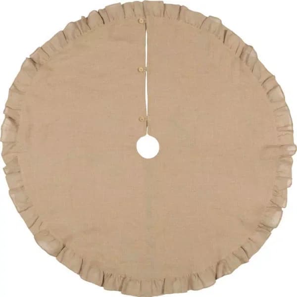VHC Brands 55 in. Jute Burlap Natural Tan Rustic Holiday Tree Skirt with Flannel Lining