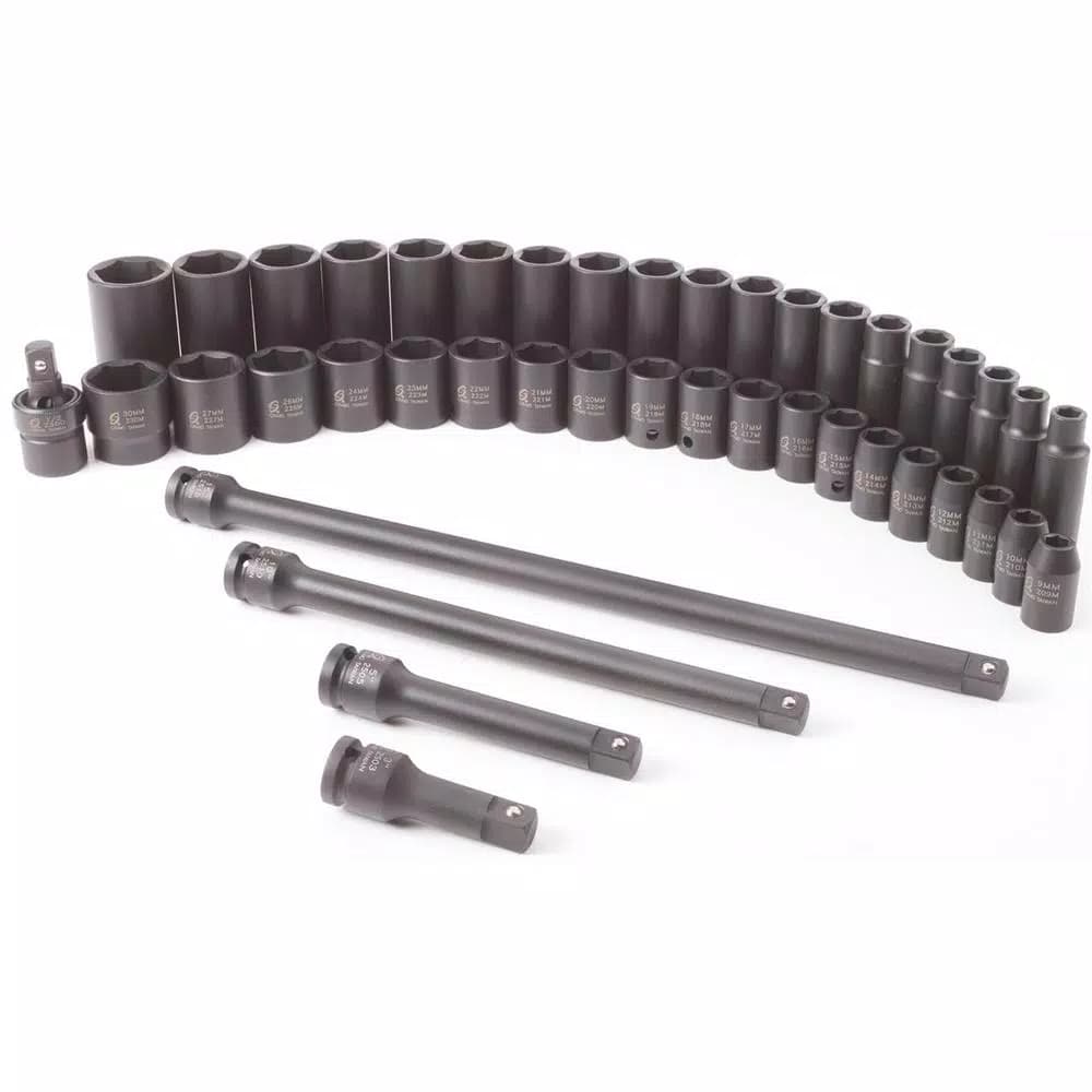 SUNEX TOOLS 43-Piece Metric Impact Socket Set with Extensions and Universal Joint